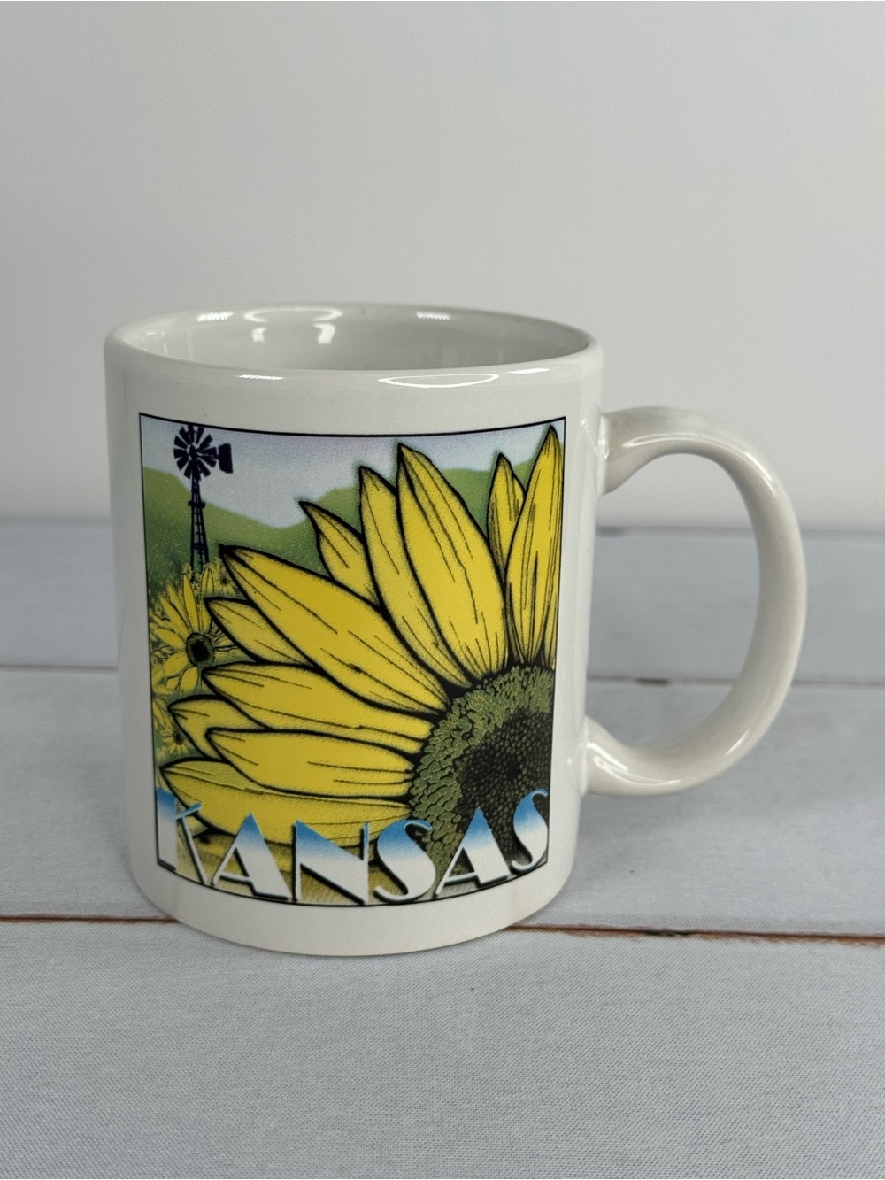 Vintage Heartland China Kansas Sunflower Windmill Souvenir Mug